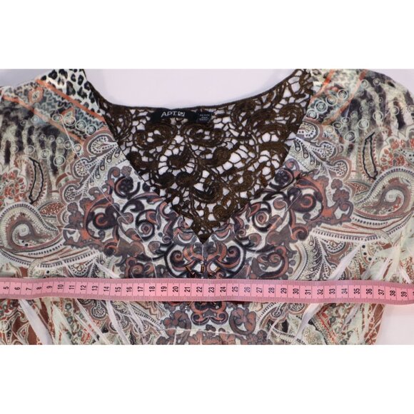 Apt. 9 Petite PM Boho Paisley Lace Back Blouse with Beaded V-Neckline & Elastic - Picture 10 of 12